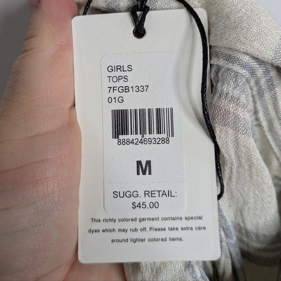 NWT 7 For All Mankind cream grey striped button up M - Picture 6 of 7